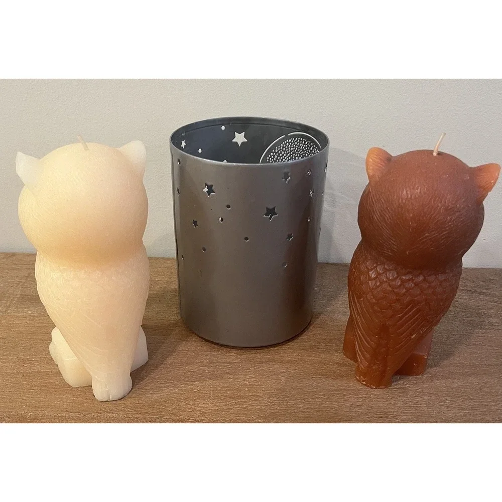 Better Homes & Gardens Silver Owl Candle Sleeve +‎ 2 Owl Candles Set Fall Decor